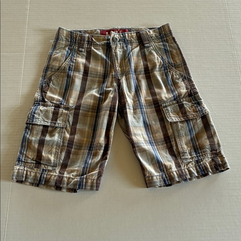 Levi's Brown and Blue Plaid Cargo Shorts‎